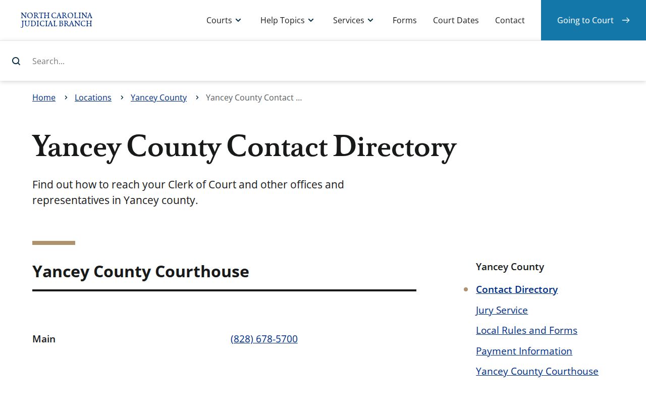 Yancey County criminal court case contact directory