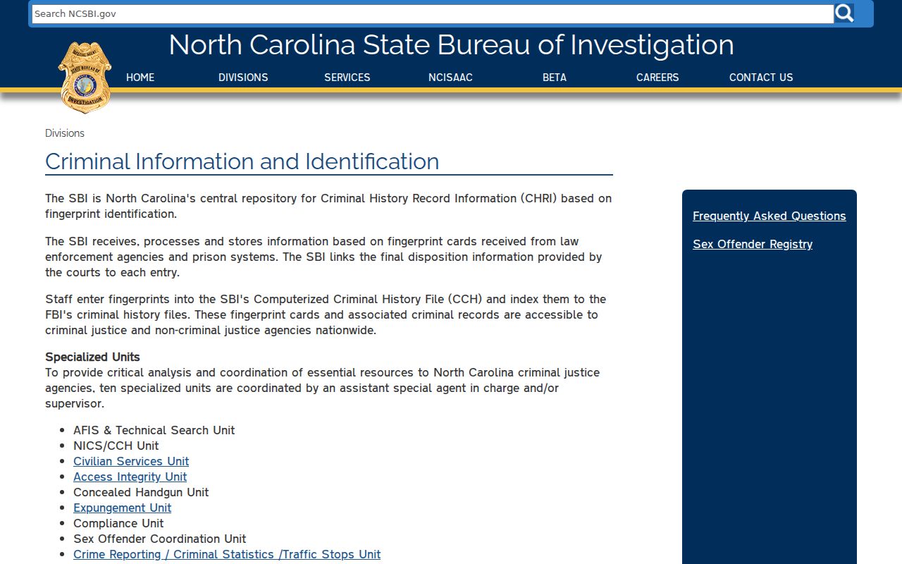 North Carolina SBI repository for Yancey County criminal history